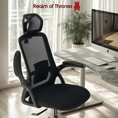 Realm Of Thrones Comfortable Ergonomic Office Chair Adjustable Lumbar Support Flip-Up Armrests Black Desk Chair For Home Office - image 1