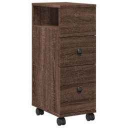 Berkfield Classic Narrow Bathroom Cabinet With Wheels Brown Oak Engineered Wood