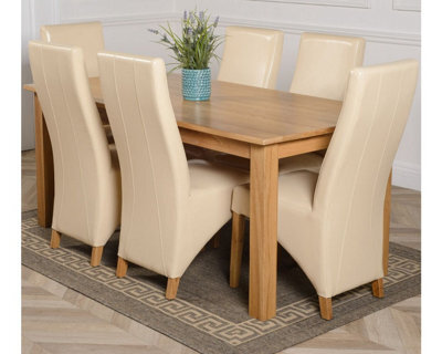 That's Furniture Oslo 180 X 90 Cm Large Oak Dining Table And 6 Chairs Dining Set With Lola Ivory Leather Chairs - image 1