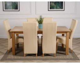 That's Furniture Oslo 180 X 90 Cm Large Oak Dining Table And 6 Chairs Dining Set With Lola Ivory Leather Chairs - thumbnail 2
