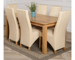 That's Furniture Oslo 180 X 90 Cm Large Oak Dining Table And 6 Chairs Dining Set With Lola Ivory Leather Chairs - thumbnail 1