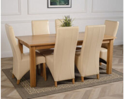 That's Furniture Oslo 180 X 90 Cm Large Oak Dining Table And 6 Chairs Dining Set With Lola Ivory Leather Chairs - thumbnail 3