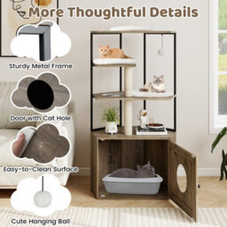 Costway Modern Cat Cabinet Cat Tree With Litter Box Enclosure-Grey - thumbnail 6