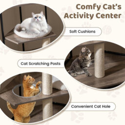 Costway Modern Cat Cabinet Cat Tree With Litter Box Enclosure-Grey - thumbnail 5
