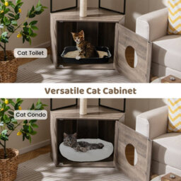 Costway Modern Cat Cabinet Cat Tree With Litter Box Enclosure-Grey - thumbnail 4