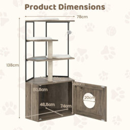 Costway Modern Cat Cabinet Cat Tree With Litter Box Enclosure-Grey - thumbnail 2