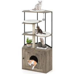 Costway Modern Cat Cabinet Cat Tree With Litter Box Enclosure-Grey - thumbnail 1