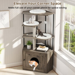Costway Modern Cat Cabinet Cat Tree With Litter Box Enclosure-Grey - thumbnail 8