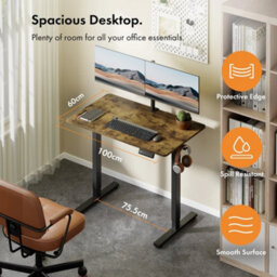 Walnut 100X60Cm Electric Standing Desk For Home Office With Adjustable Height - thumbnail 2