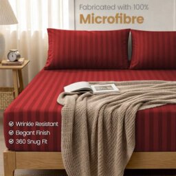 Aspire Homeware Burgundy Stripe Fitted Sheet 40Cm Extra Deep-100%microfiber Fitted Bed Sheets Single, (L)190Cmx(W)91Cm - thumbnail 7