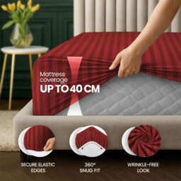 Aspire Homeware Burgundy Stripe Fitted Sheet 40Cm Extra Deep-100%microfiber Fitted Bed Sheets Single, (L)190Cmx(W)91Cm - thumbnail 2