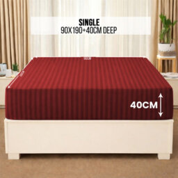 Aspire Homeware Burgundy Stripe Fitted Sheet 40Cm Extra Deep-100%microfiber Fitted Bed Sheets Single, (L)190Cmx(W)91Cm - thumbnail 6