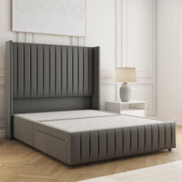 Bsspoke Luna Divan Bed Grey Plush Velvet 54Inch Headboard & Footboard No Mattress No Drawers In Single Double King 4Ft 6Ft