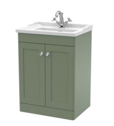 Balterley Swynnerton Traditional 2 Door Floor Standing Vanity Unit With Basin, Satin Green, 600mm - thumbnail 1
