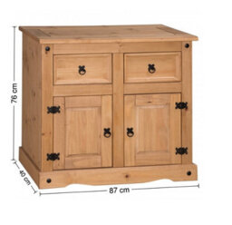 Mercers Furniture Corona Sideboard 2 Door 2 Drawer Cupboard Cabinet Storage Solid Wood Pine Wooden With Mexican Styling - thumbnail 5