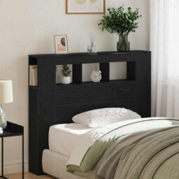 Berkfield Storage Headboard With Led Lights Black Oak 120X18,5X103,5 Cm - thumbnail 1