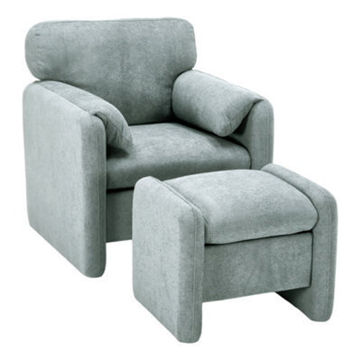 Darphe Modern Grey Chenille Armchair With Footstool Set - image 1