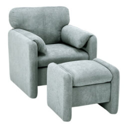 Darphe Modern Grey Chenille Armchair With Footstool Set