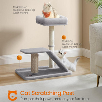 Ledrem Cat Scratching Post With Bed, Cat Scratcher With Perch, Self-Groomer, Small Cat Tree For Indoor Cats, Light Gray - image 1