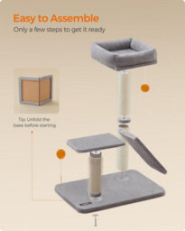 Ledrem Cat Scratching Post With Bed, Cat Scratcher With Perch, Self-Groomer, Small Cat Tree For Indoor Cats, Light Gray - thumbnail 6