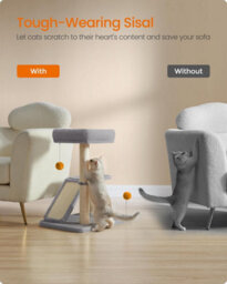 Ledrem Cat Scratching Post With Bed, Cat Scratcher With Perch, Self-Groomer, Small Cat Tree For Indoor Cats, Light Gray - thumbnail 5