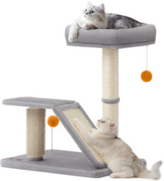 Ledrem Cat Scratching Post With Bed, Cat Scratcher With Perch, Self-Groomer, Small Cat Tree For Indoor Cats, Light Gray - thumbnail 7