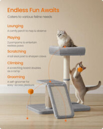 Ledrem Cat Scratching Post With Bed, Cat Scratcher With Perch, Self-Groomer, Small Cat Tree For Indoor Cats, Light Gray - thumbnail 3