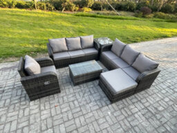 Fimous Rattan Outdoor Garden Furniture Sofa Set Patio Table & Chairs Set With 3 Seater Sofa Reclining Chair 3 Seater Sofa - thumbnail 2
