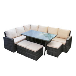 Pelias Corner Sofa Set(Grey/beige), Rattan Garden Furniture 9 Seater With Weatherproof Cushions - thumbnail 3