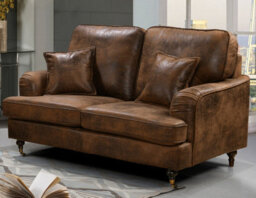 2 Seater Sofa In Faux Leather Suede Brown With Plain Cushions - thumbnail 2