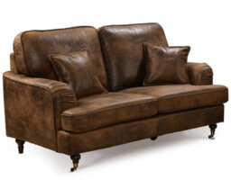 2 Seater Sofa In Faux Leather Suede Brown With Plain Cushions - thumbnail 3