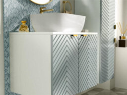 Impact Furniture Wall Hung Vanity Unit With Basin 600mm Bathroom Cabinet White Countertop Fluted Green Doors Cara - thumbnail 3
