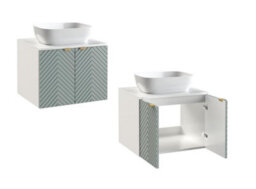Impact Furniture Wall Hung Vanity Unit With Basin 600mm Bathroom Cabinet White Countertop Fluted Green Doors Cara - thumbnail 2