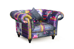 Multicoloured Patchwork Fabric 3 + 1 Seater Chesterfield Sofa And Armchair Set For Living Room Portofino - thumbnail 4