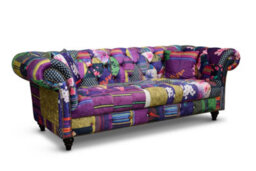 Multicoloured Patchwork Fabric 3 + 1 Seater Chesterfield Sofa And Armchair Set For Living Room Portofino - thumbnail 3