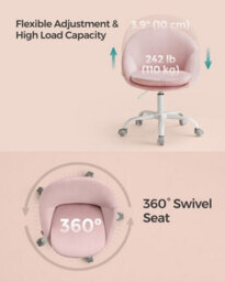 Songmics Velvet Office Seat, Adjustable Swivel Chair For Work And Study, Jelly Pink - thumbnail 6