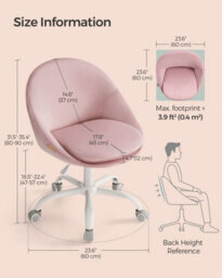 Songmics Velvet Office Seat, Adjustable Swivel Chair For Work And Study, Jelly Pink - thumbnail 2