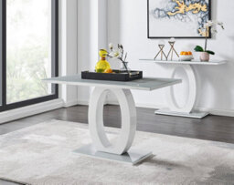 Furniturebox Giovani Rectangular 4 Seat White High Gloss Unique Halo Base Dining Table Grey Glass Top 4 Navy Velvet Silver Leg Pesaro Chairs - thumbnail 2