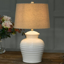 Dibor Classic Ceramic White Bedroom Living Room Bedside Table Lamp With Beige Shade