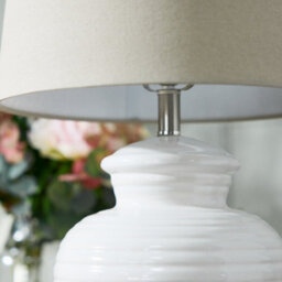 Dibor Classic Ceramic White Bedroom Living Room Bedside Table Lamp With Beige Shade - thumbnail 3