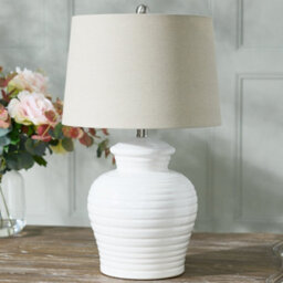 Dibor Classic Ceramic White Bedroom Living Room Bedside Table Lamp With Beige Shade - thumbnail 2
