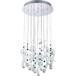 Luminosa Lighting Luminosa Class Pendant Round 10 Light G4 Polished Chrome/white Glass/crystal, Not Led/cfl Compatible