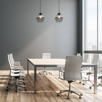 Milagro Cliff Black Pendant Lamp 1Xe27 Hand Made Matt Black Cage Style Lamps With Natural Wood Detail - image 1