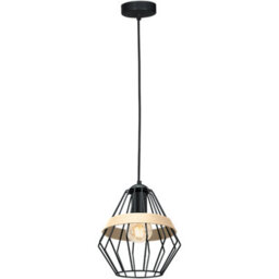 Milagro Cliff Black Pendant Lamp 1Xe27 Hand Made Matt Black Cage Style Lamps With Natural Wood Detail - thumbnail 9