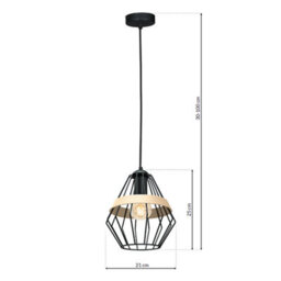 Milagro Cliff Black Pendant Lamp 1Xe27 Hand Made Matt Black Cage Style Lamps With Natural Wood Detail - thumbnail 8