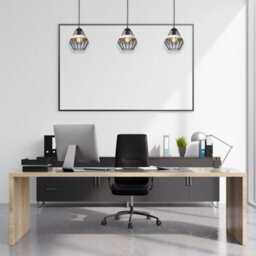 Milagro Cliff Black Pendant Lamp 1Xe27 Hand Made Matt Black Cage Style Lamps With Natural Wood Detail - thumbnail 6