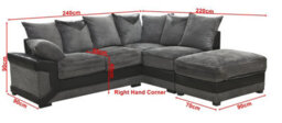 SquareBoxx Toledo L Shape Corner Grey Jumbo Cord Sofa With A Modern Black Leather Trim - Right Hand Facing Chaise - thumbnail 7