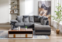 SquareBoxx Toledo L Shape Corner Grey Jumbo Cord Sofa With A Modern Black Leather Trim - Right Hand Facing Chaise - thumbnail 3