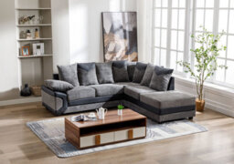 SquareBoxx Toledo L Shape Corner Grey Jumbo Cord Sofa With A Modern Black Leather Trim - Right Hand Facing Chaise - thumbnail 2