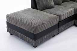 SquareBoxx Toledo L Shape Corner Grey Jumbo Cord Sofa With A Modern Black Leather Trim - Right Hand Facing Chaise - thumbnail 5